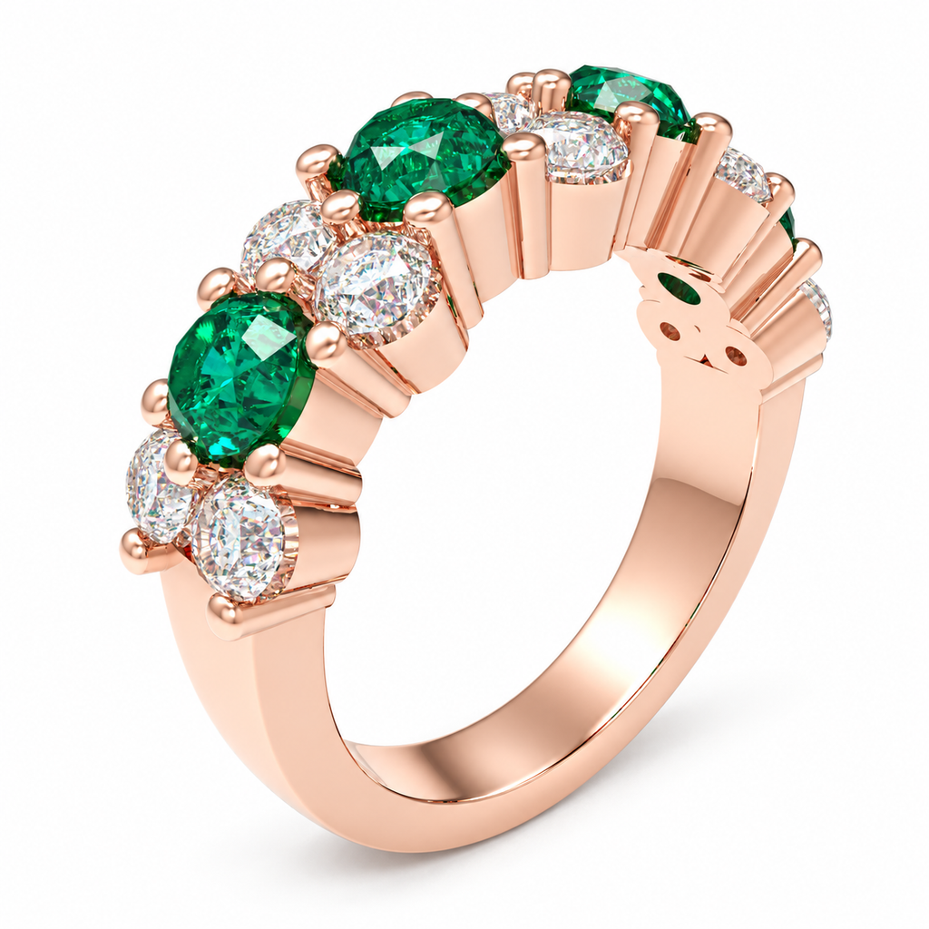 Verdant Constellation Lab-Grown Emerald & Diamond Cluster Ring in Rose Gold