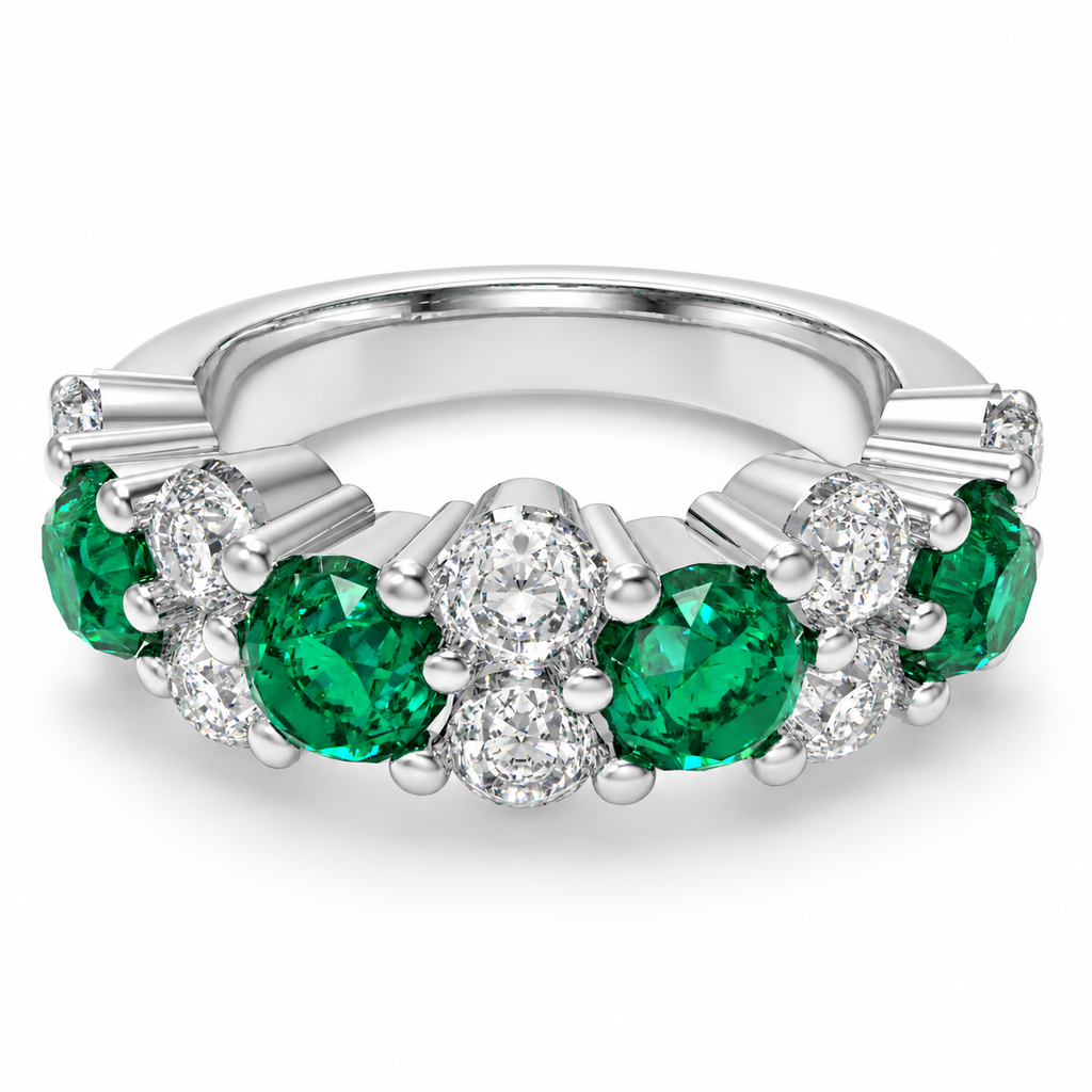 Verdant Constellation Lab-Grown Emerald & Diamond Cluster Ring