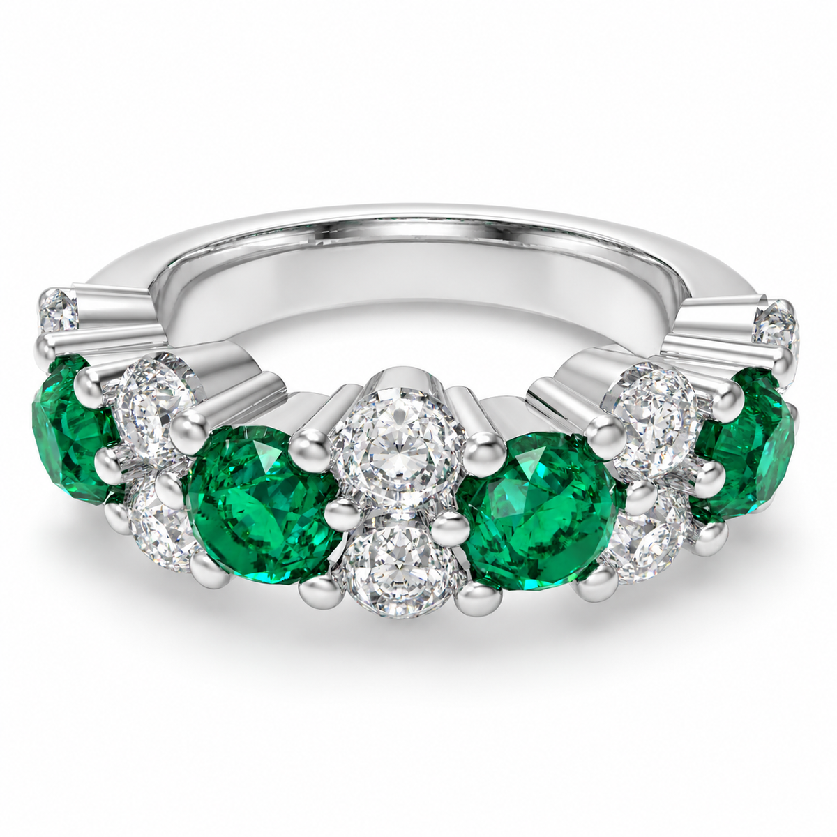 Verdant Constellation Lab-Grown Emerald & Diamond Cluster Ring