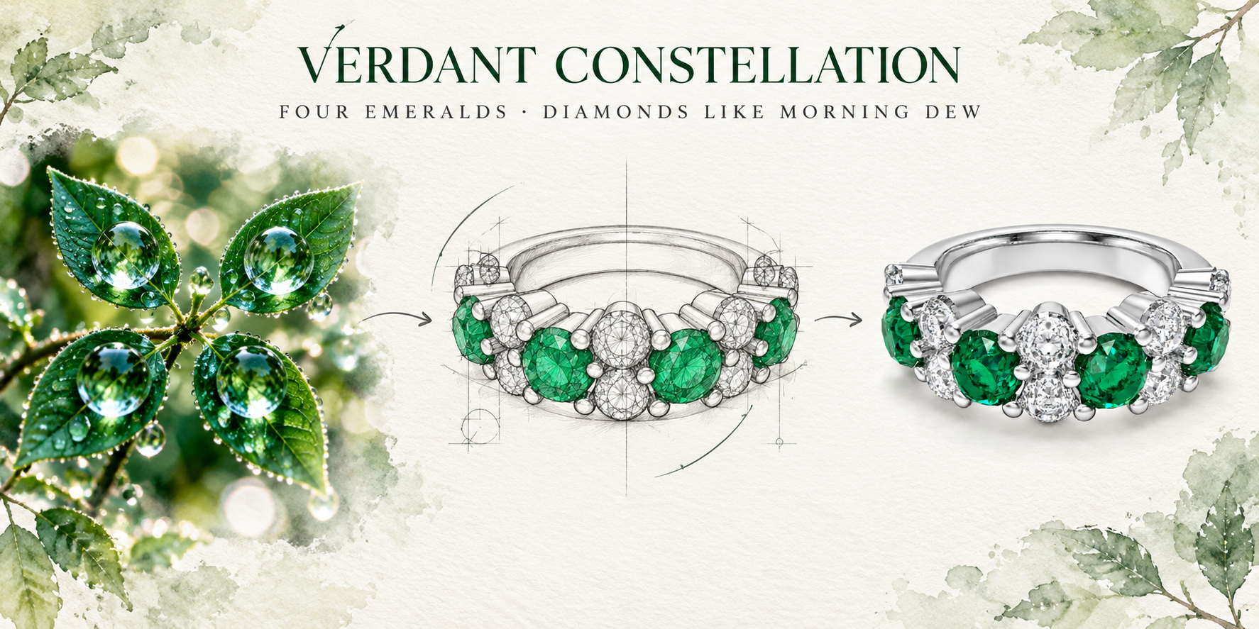 Verdant Constellation Lab-Grown Emerald & Diamond Cluster Ring