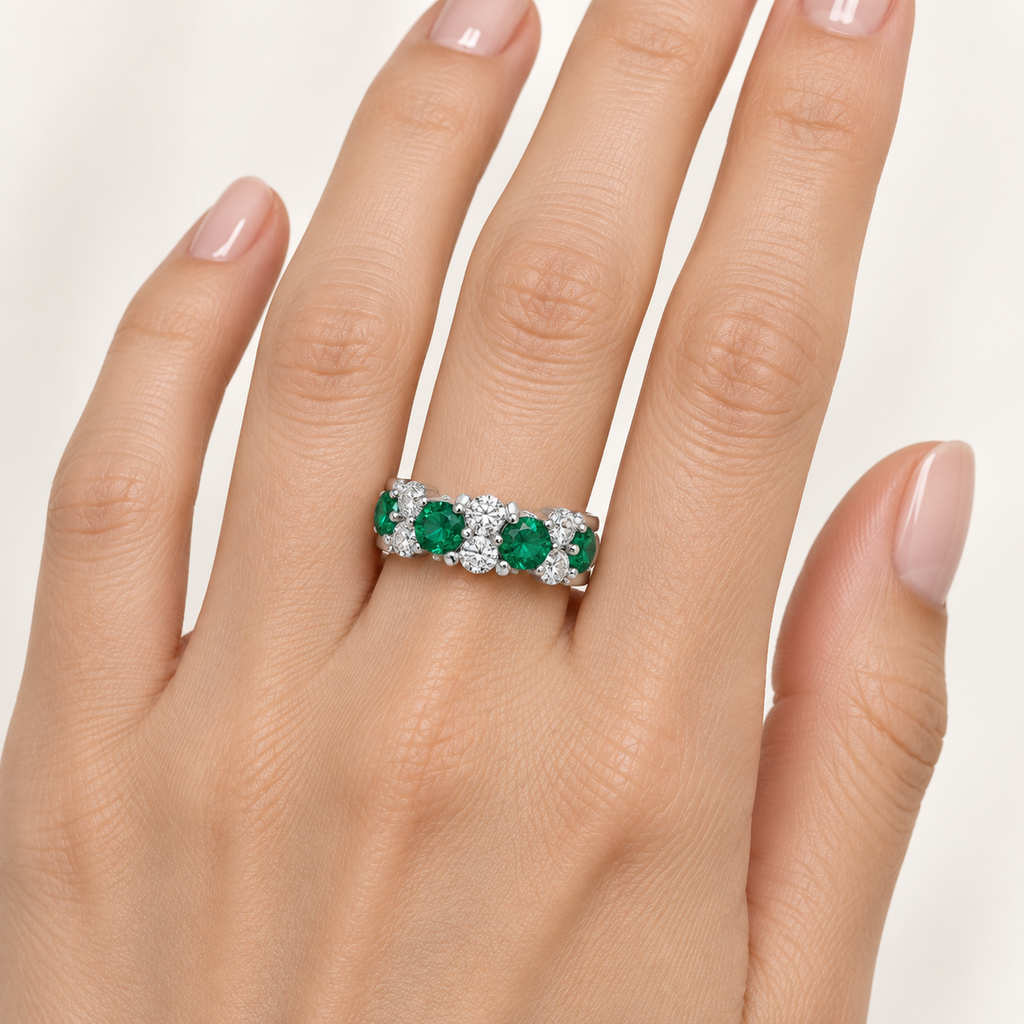 Verdant Constellation Lab-Grown Emerald & Diamond Cluster Ring