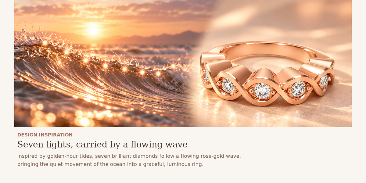 ELVORIQUE Seven-Stone Wave Lab-Grown Diamond Band in 10K, 14K or 18K Rose Gold