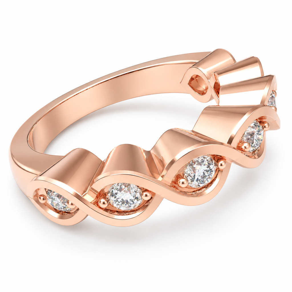 ELVORIQUE seven-stone wave diamond band with 0.32 ct total weight of round brilliant lab-grown diamonds in polished rose gold
