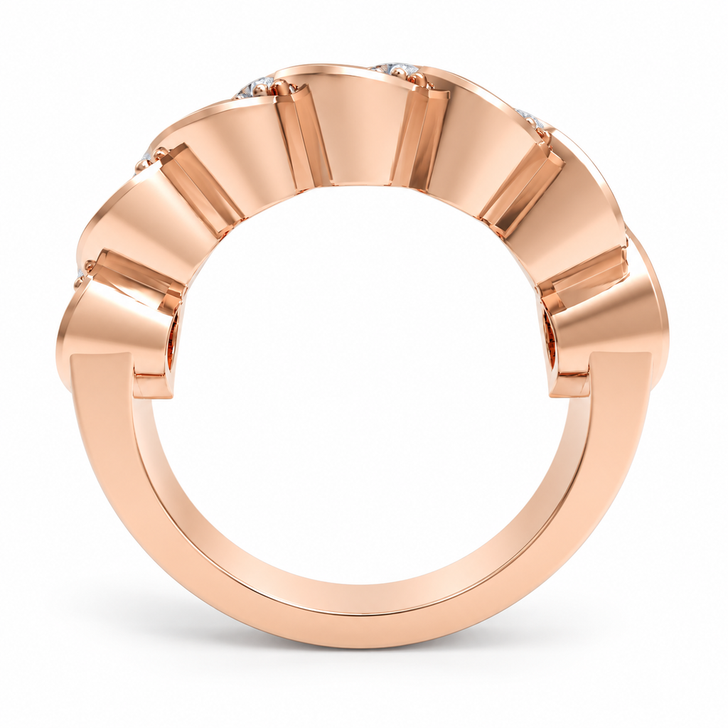 ELVORIQUE seven-stone wave diamond band with 0.32 ct total weight of round brilliant lab-grown diamonds in polished rose gold