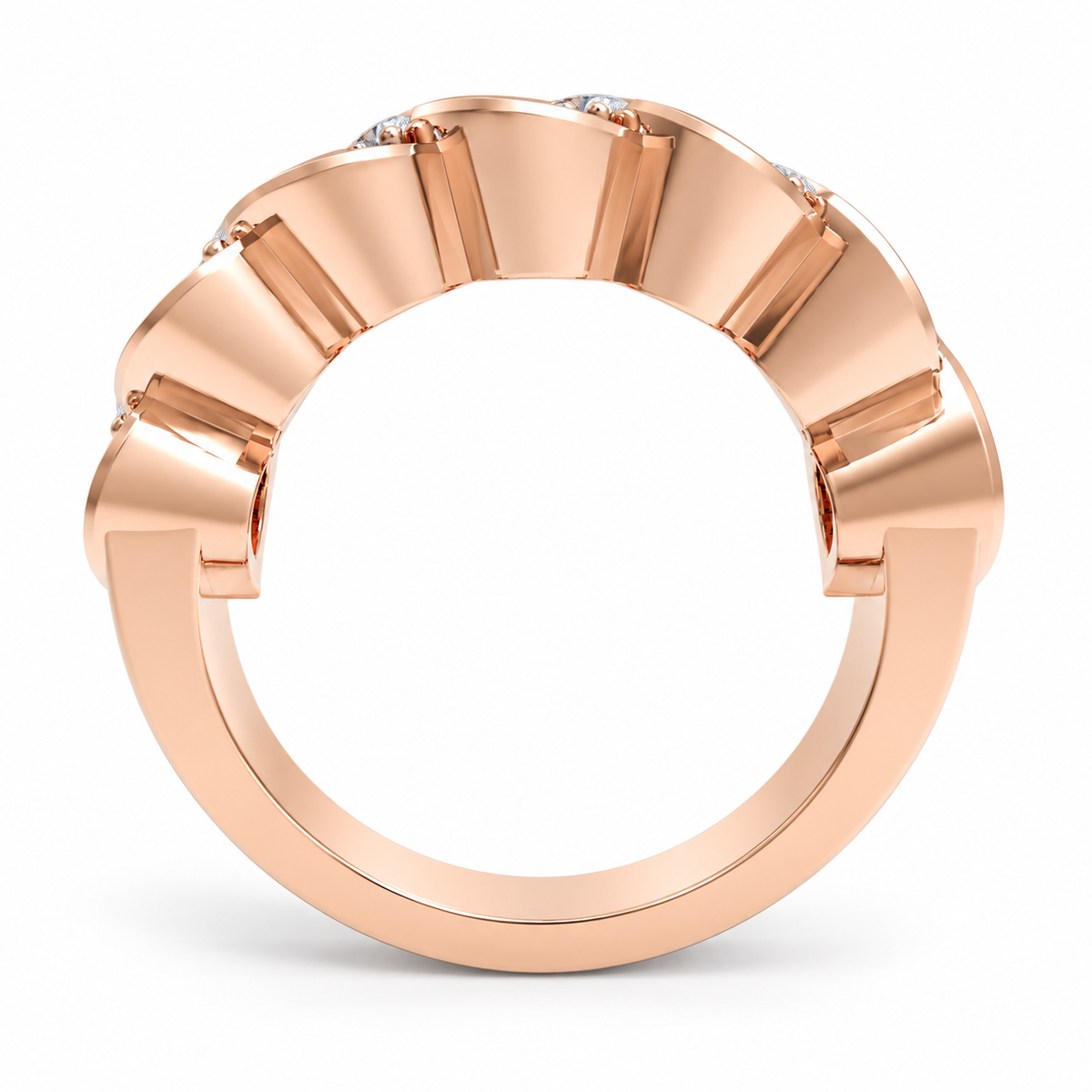ELVORIQUE seven-stone wave diamond band with 0.32 ct total weight of round brilliant lab-grown diamonds in polished rose gold