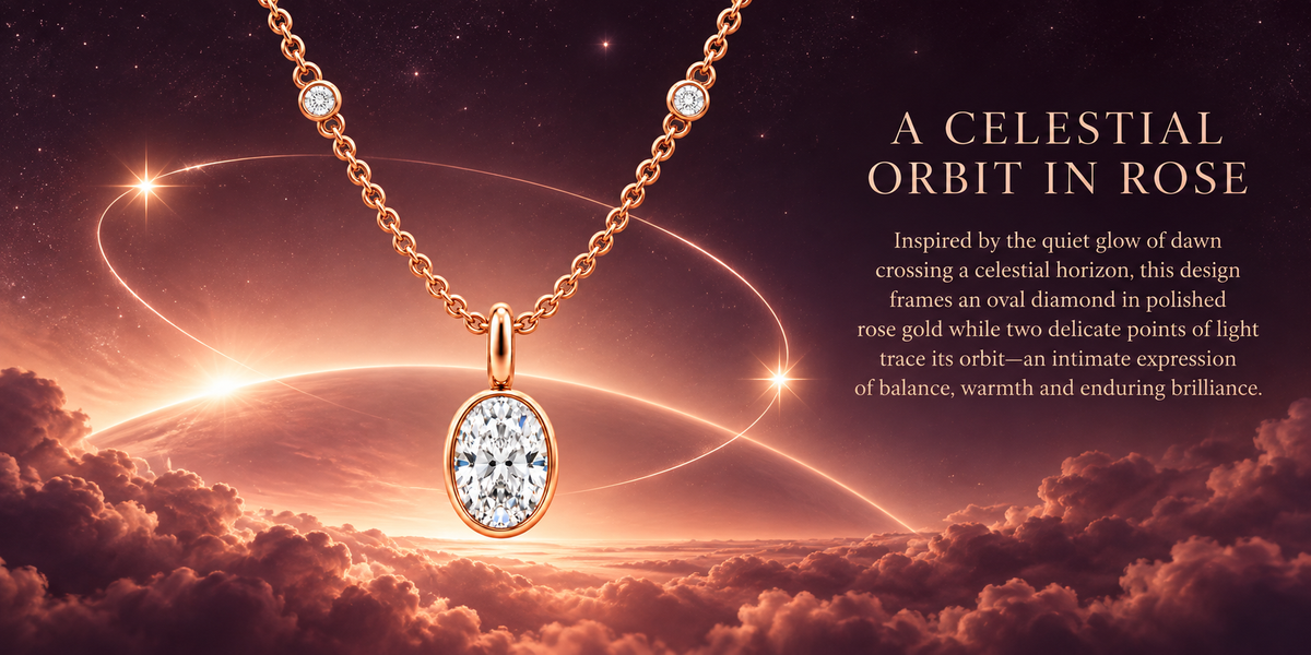 Rose Celestial Orbit Oval Diamond Necklace