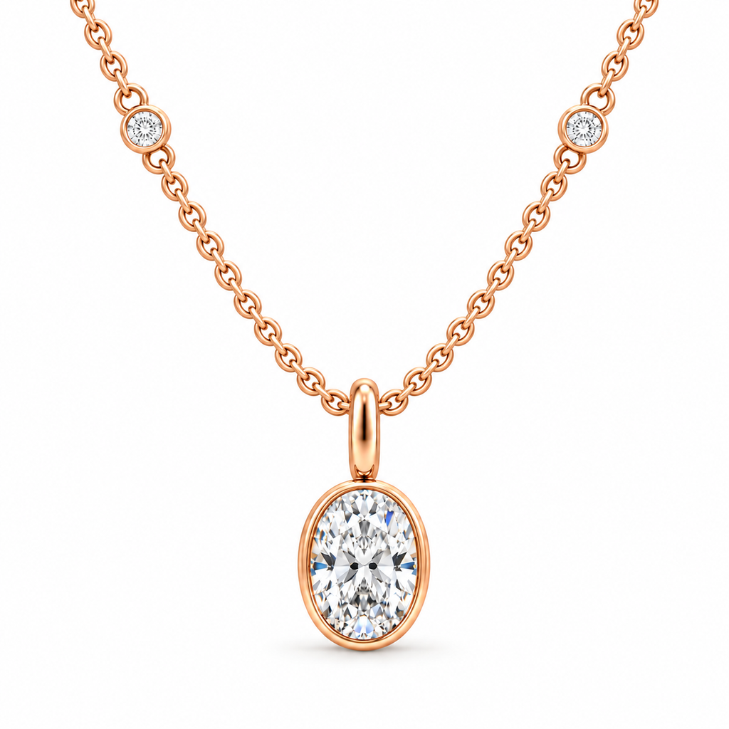 Rose Celestial Orbit Oval Diamond Necklace