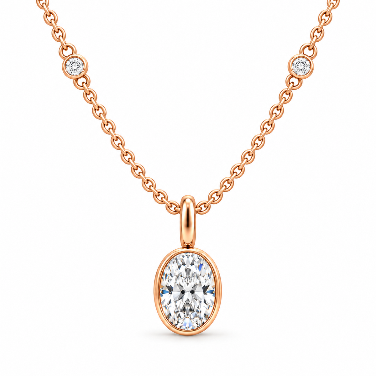 Rose Celestial Orbit Oval Diamond Necklace