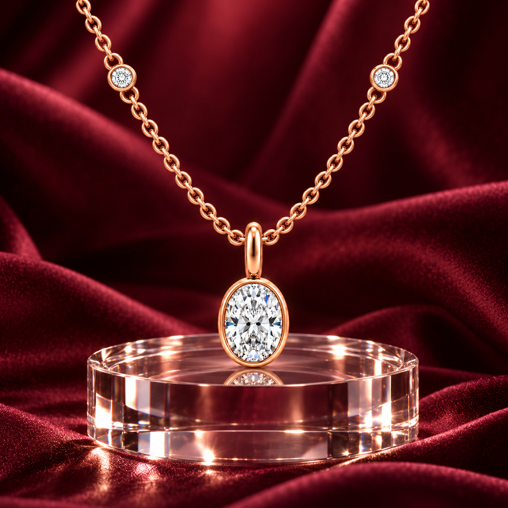 Rose Celestial Orbit Oval Diamond Necklace