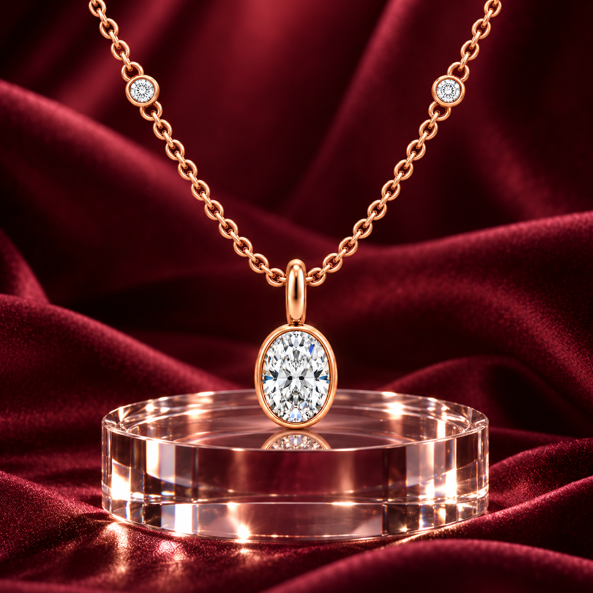 Rose Celestial Orbit Oval Diamond Necklace