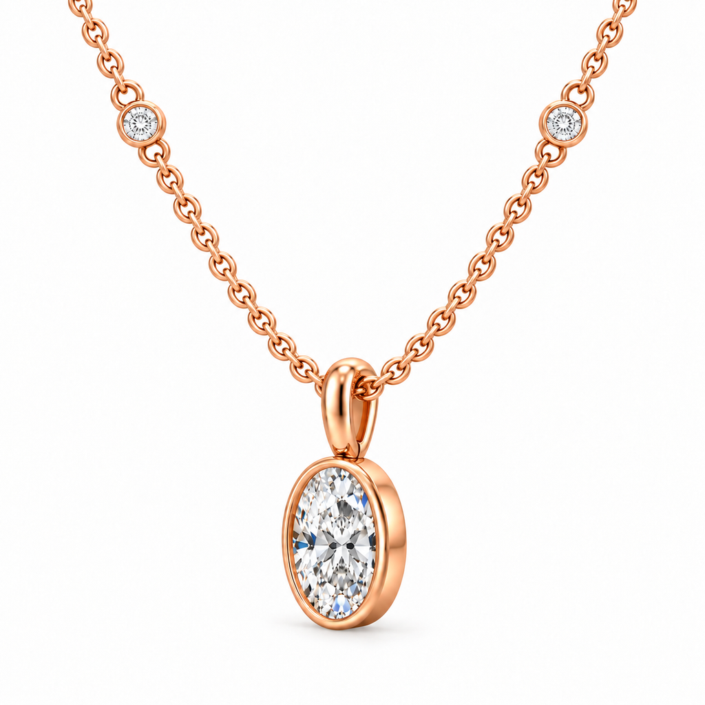 Rose Celestial Orbit Oval Diamond Necklace
