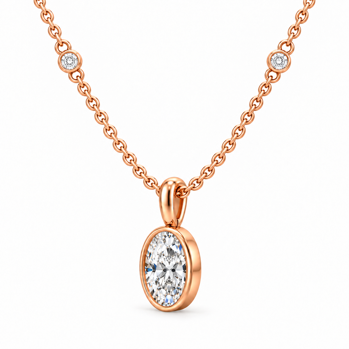 Rose Celestial Orbit Oval Diamond Necklace
