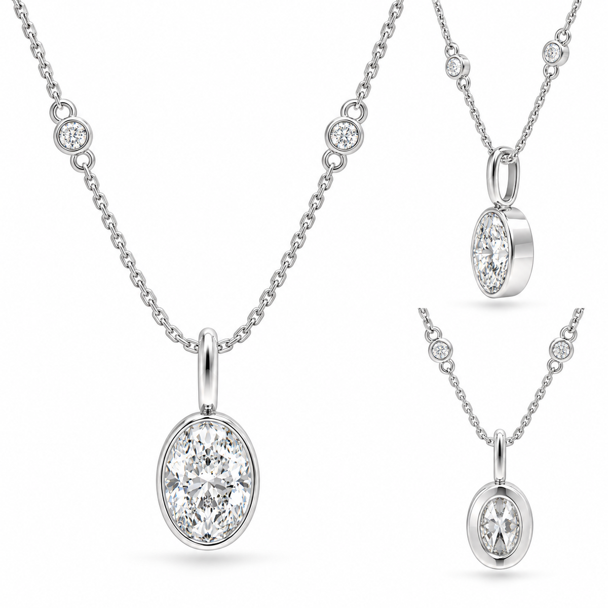 Celestial Orbit Oval Diamond Pendant Necklace