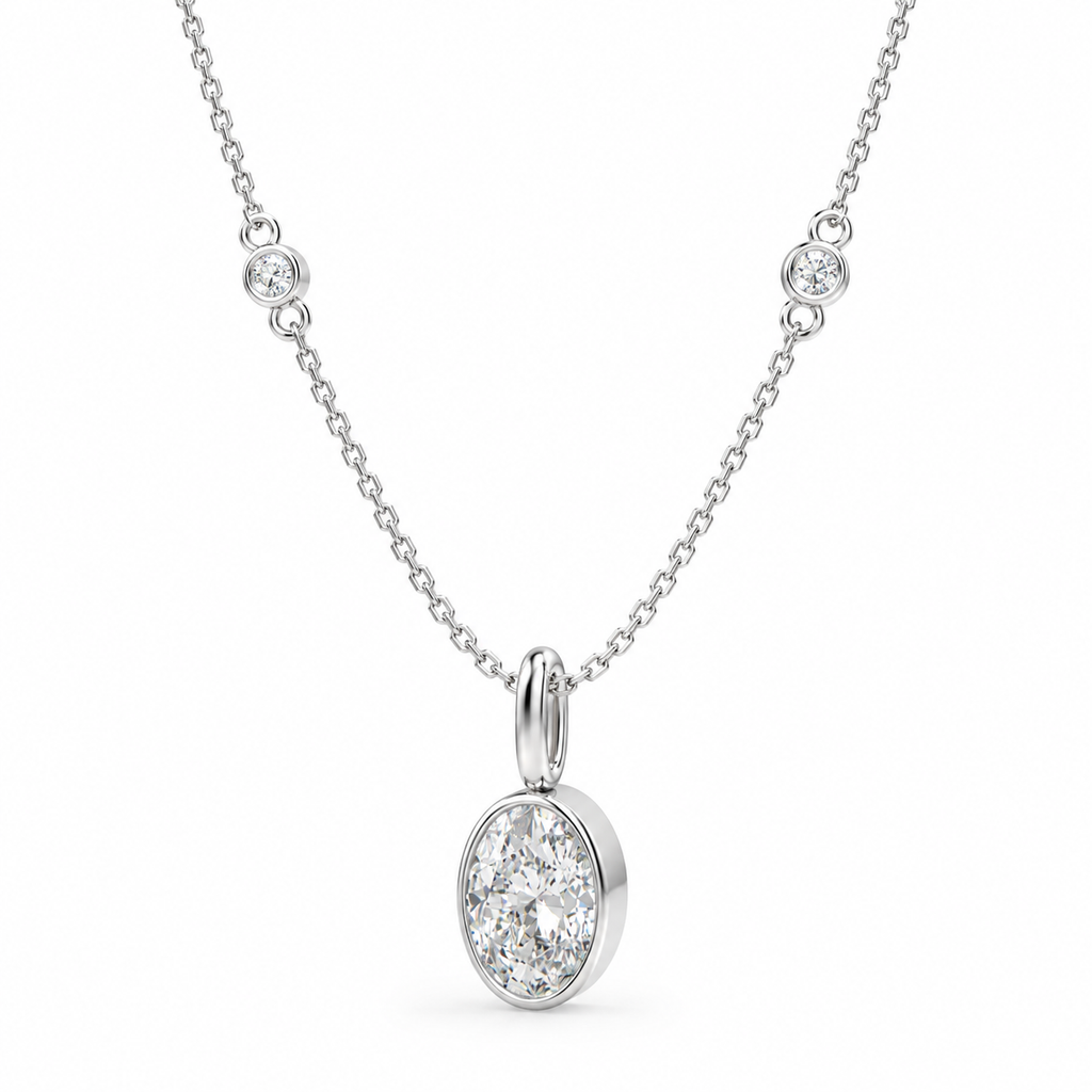 Celestial Orbit Oval Diamond Pendant Necklace