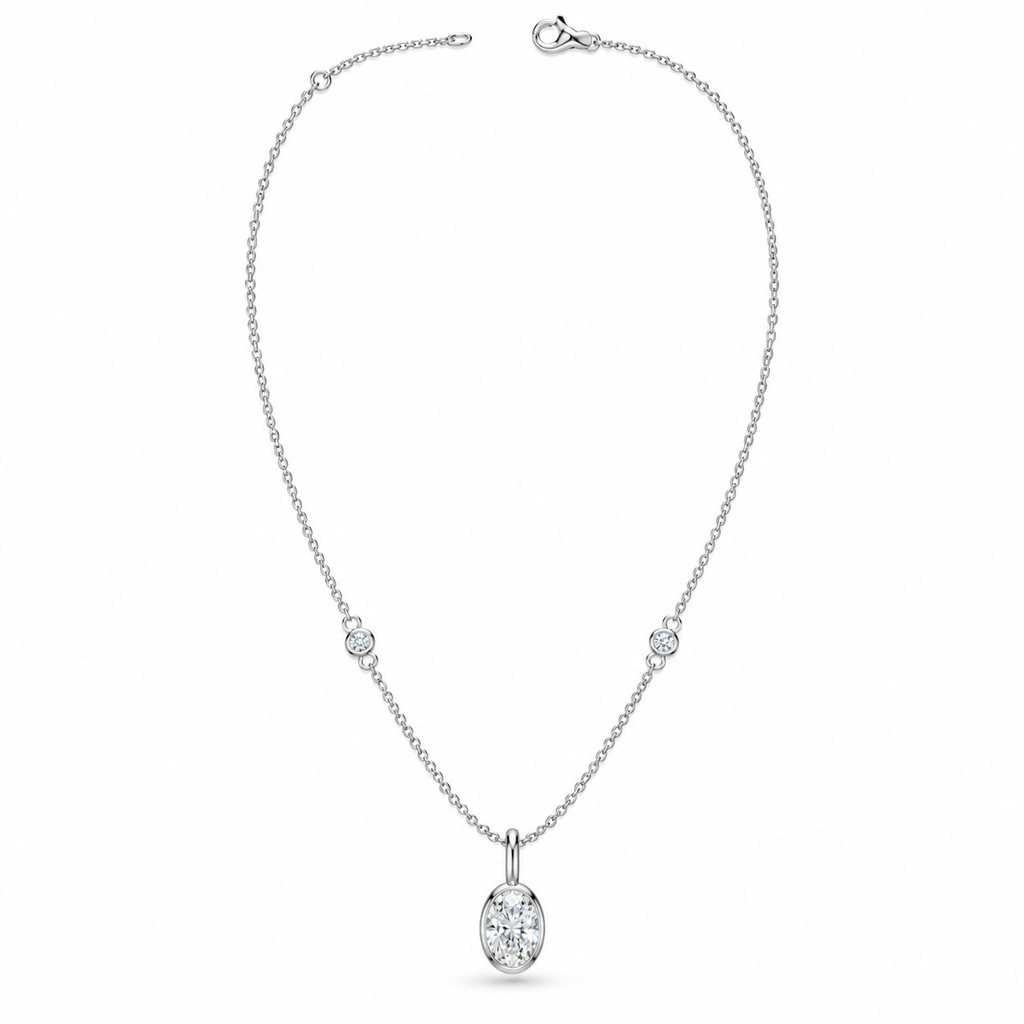 Celestial Orbit Oval Diamond Pendant Necklace