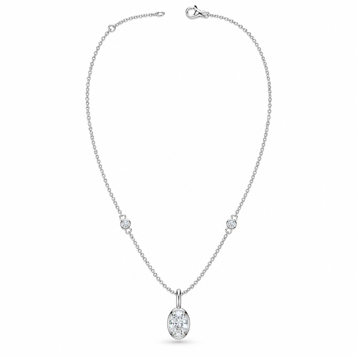 Celestial Orbit Oval Diamond Pendant Necklace