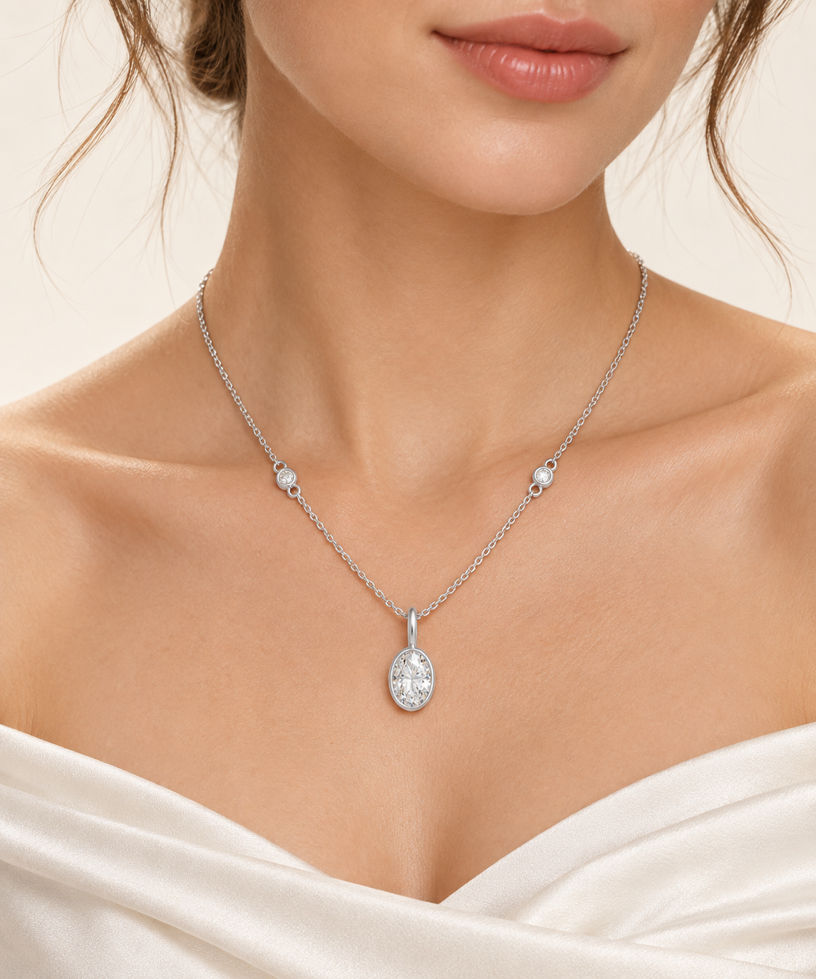 Celestial Orbit Oval Diamond Pendant Necklace