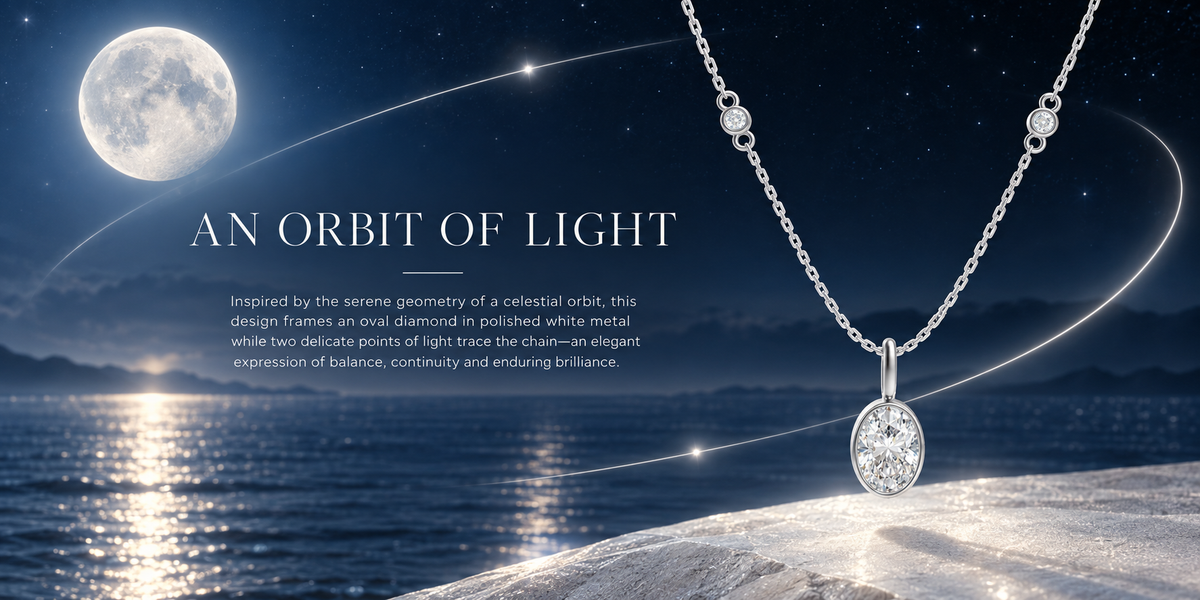 Celestial Orbit Oval Diamond Pendant Necklace