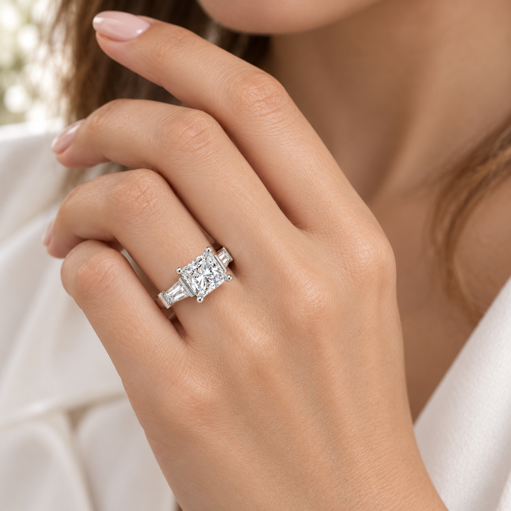 ELVORIQUE Eternal Radiance Cushion-Cut Lab-Grown Diamond Three-Stone Engagement Ring – White Gold & Platinum