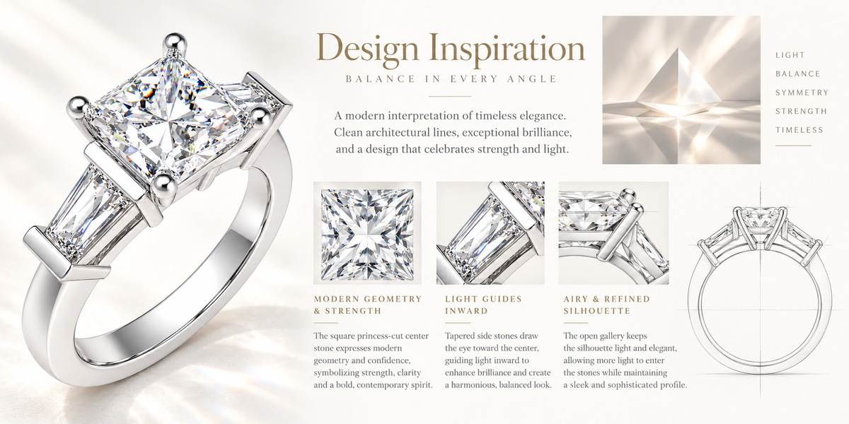 ELVORIQUE Eternal Radiance Cushion-Cut Lab-Grown Diamond Three-Stone Engagement Ring – White Gold & Platinum