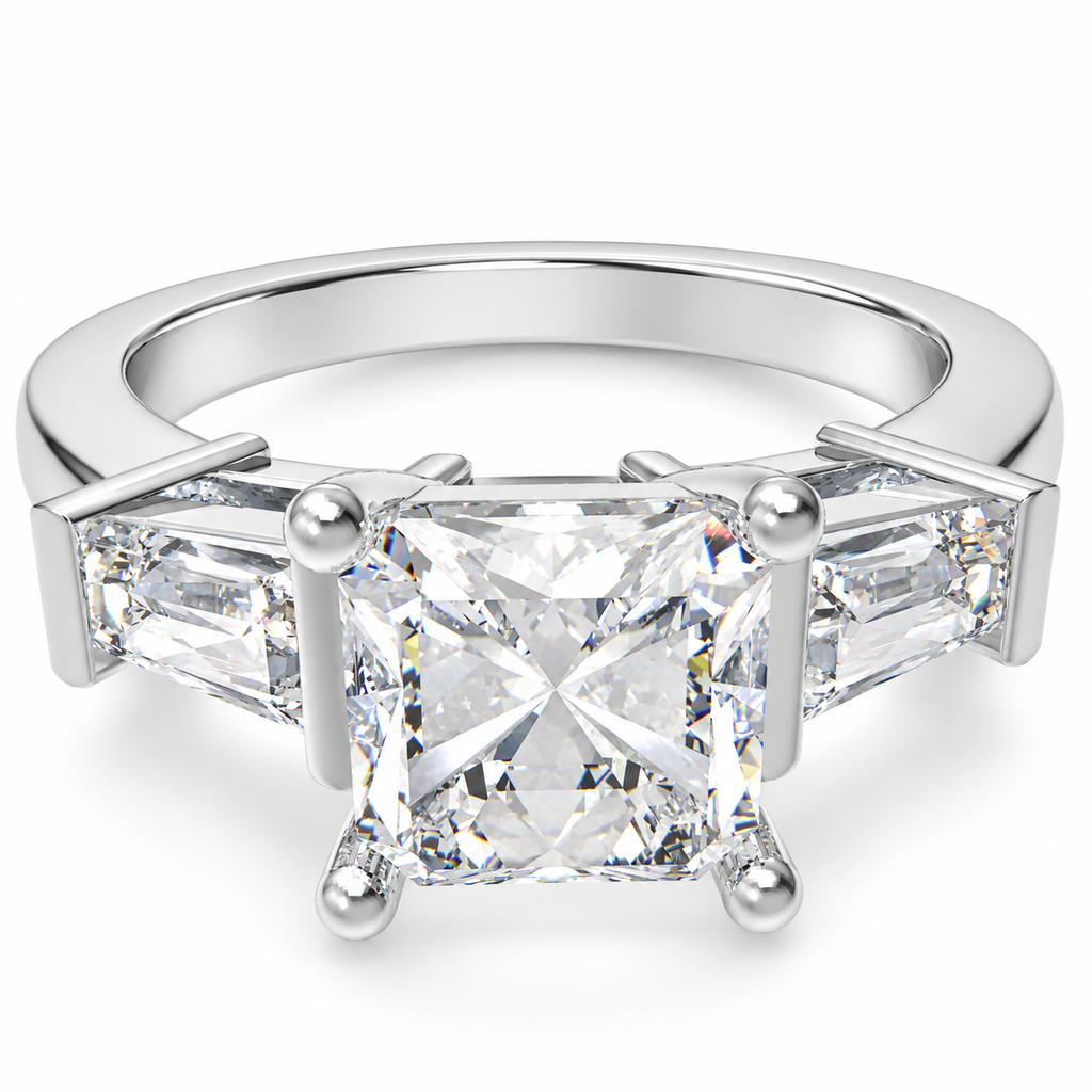 ELVORIQUE Eternal Radiance Cushion-Cut Lab-Grown Diamond Three-Stone Engagement Ring – White Gold & Platinum