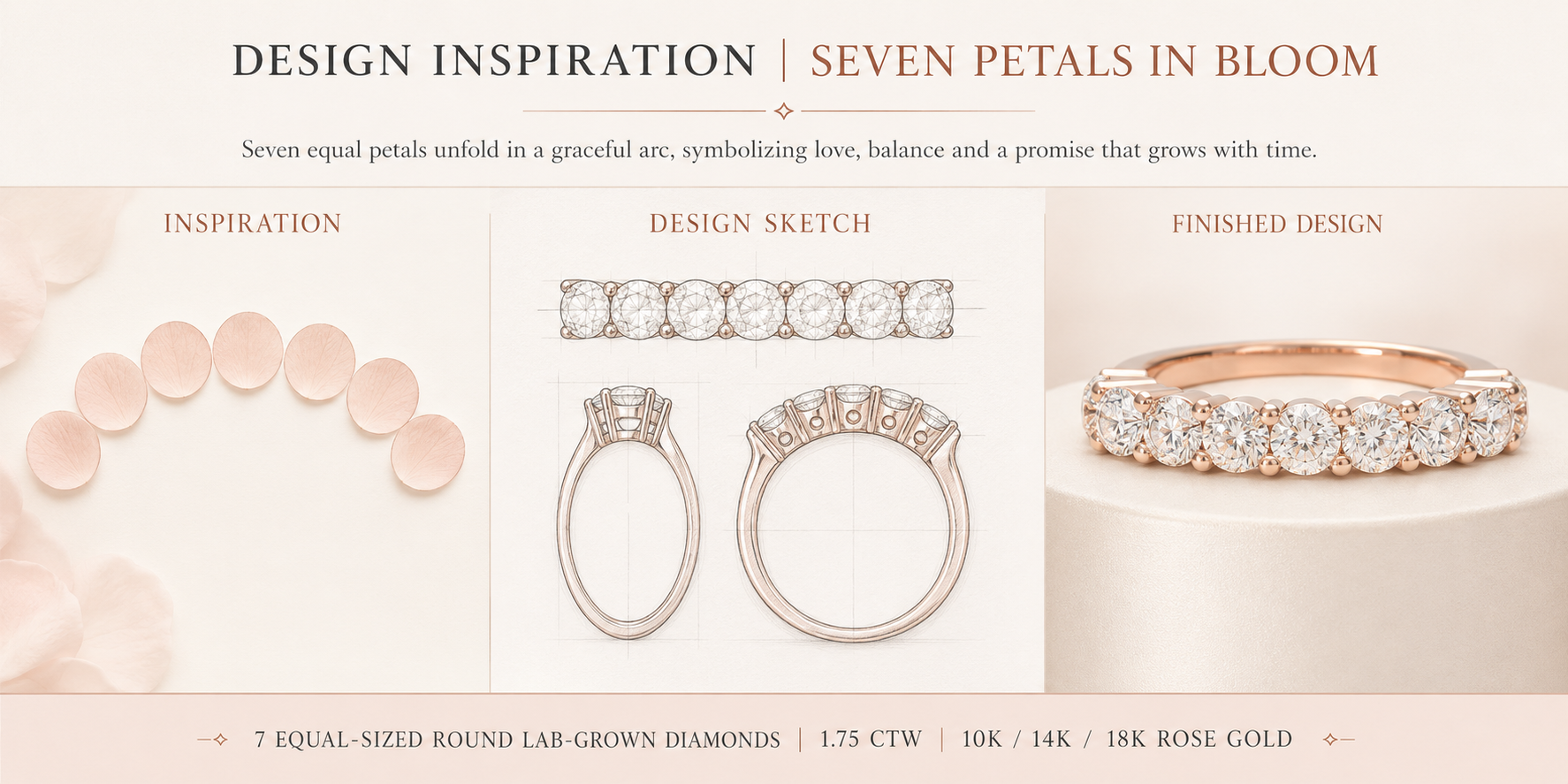 Seven Petals 1.75 CTW Seven-Stone Round Lab-Grown Diamond Ring in Rose Gold