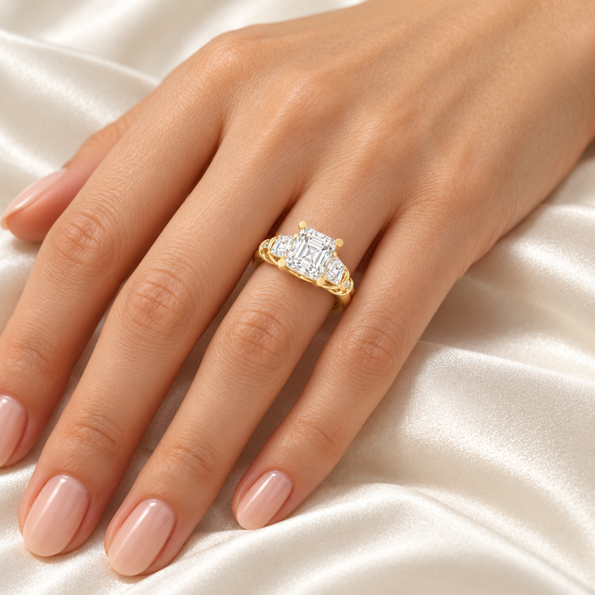 ELVORIQUE Eternal Cushion Light Lab-Grown Diamond Ring in Yellow Gold