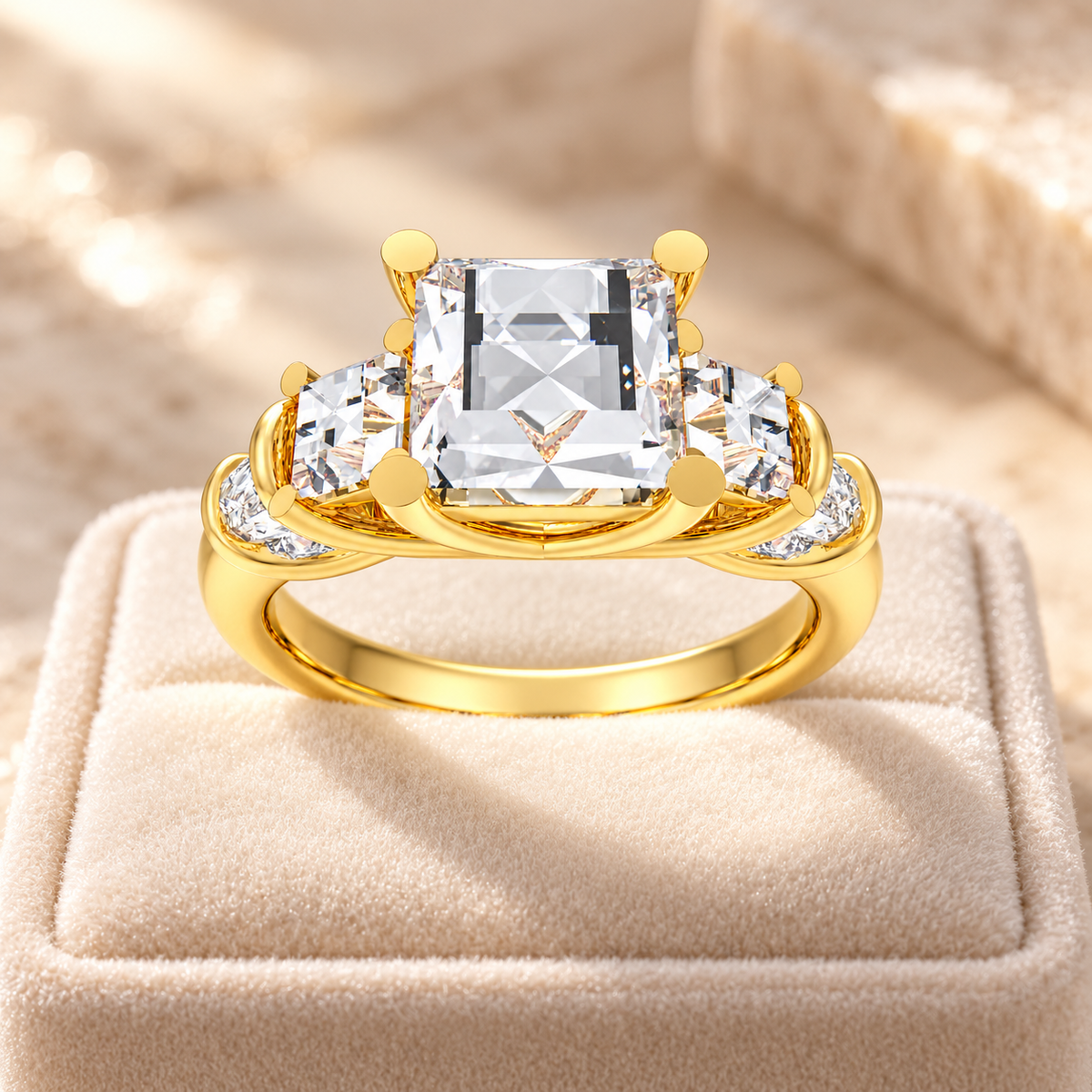 ELVORIQUE Eternal Cushion Light Lab-Grown Diamond Ring in Yellow Gold