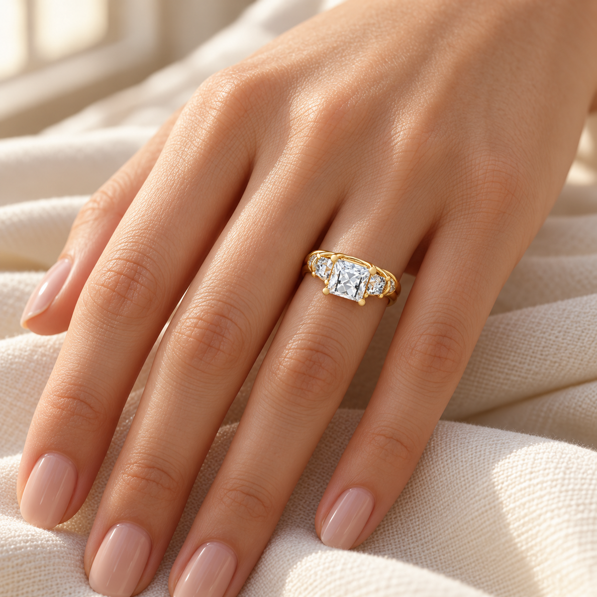 ELVORIQUE Eternal Cushion Light Lab-Grown Diamond Ring in Yellow Gold
