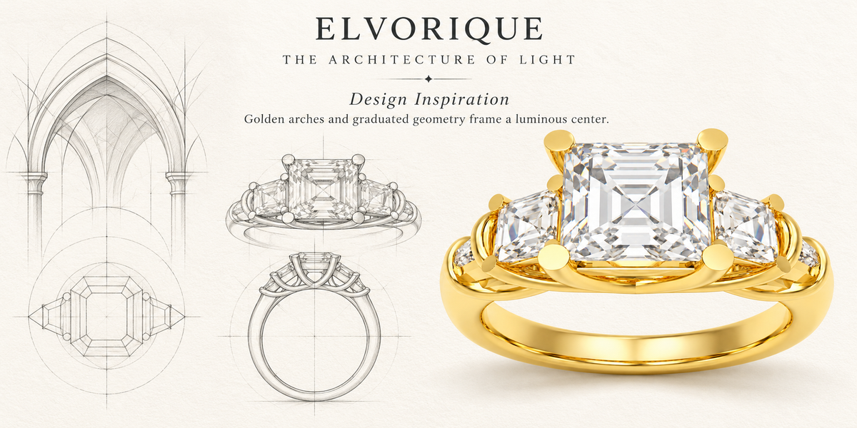 ELVORIQUE Eternal Cushion Light Lab-Grown Diamond Ring in Yellow Gold