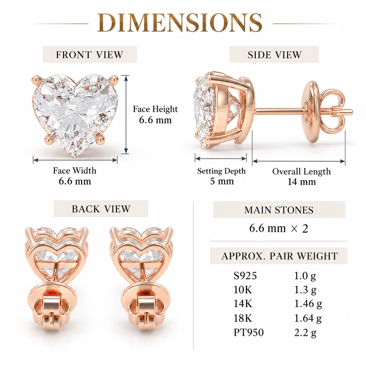 Rose Everheart Light Heart-Cut Lab-Grown Diamond Stud Earrings