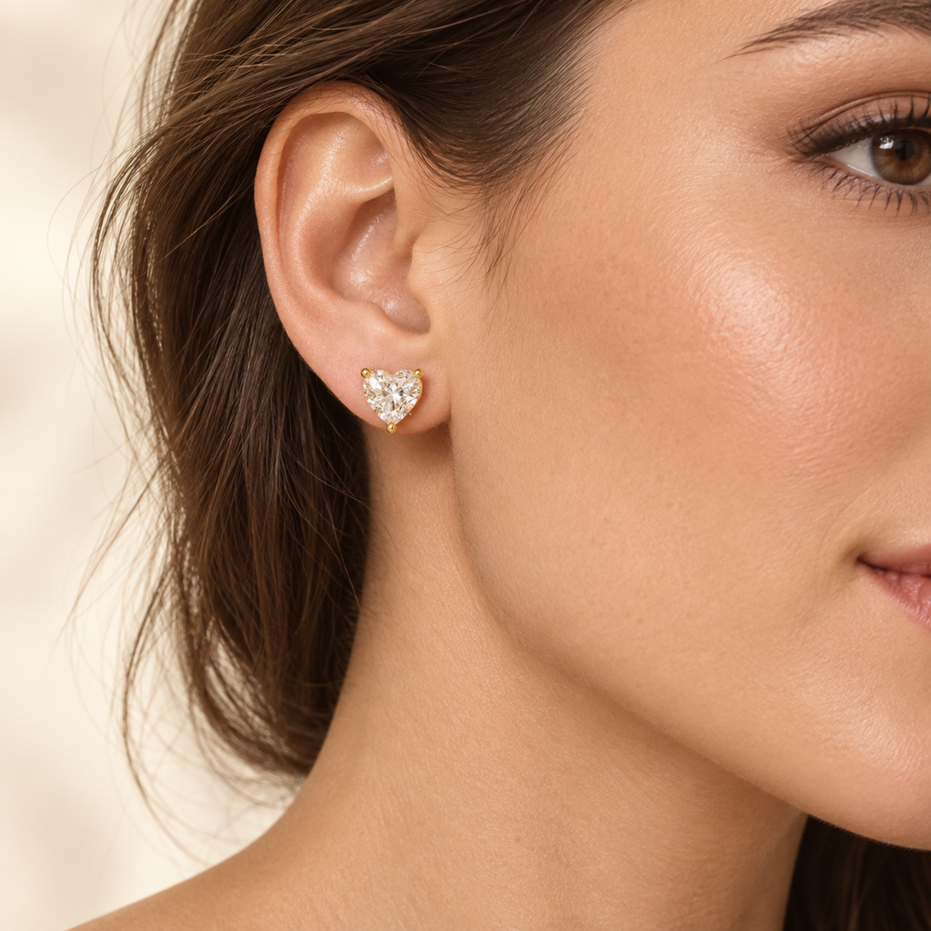 Golden Everheart Light Heart-Cut Lab-Grown Diamond Stud Earrings