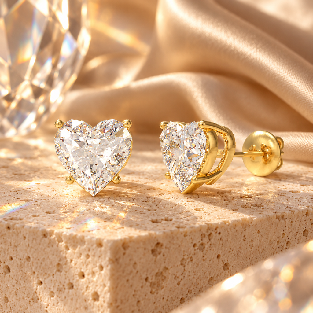 Golden Everheart Light Heart-Cut Lab-Grown Diamond Stud Earrings
