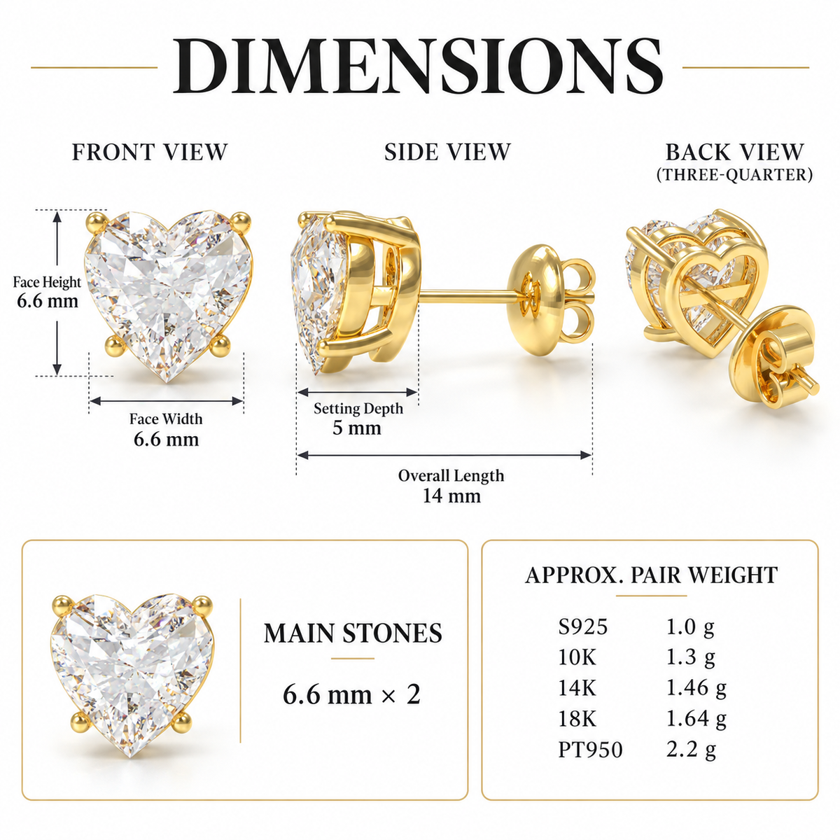 Golden Everheart Light Heart-Cut Lab-Grown Diamond Stud Earrings