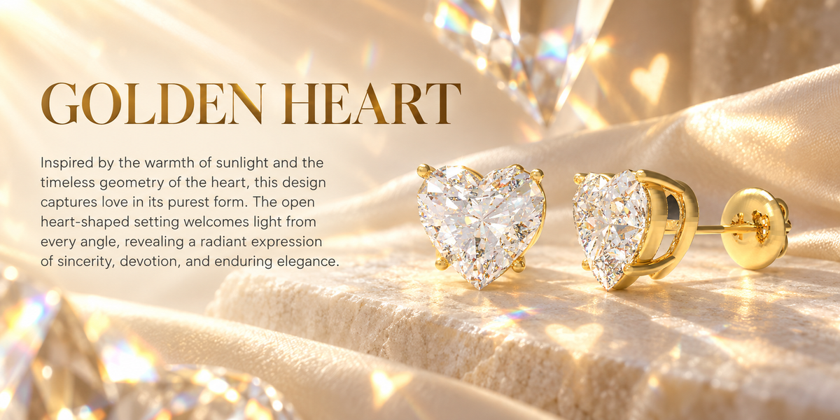 Golden Everheart Light Heart-Cut Lab-Grown Diamond Stud Earrings