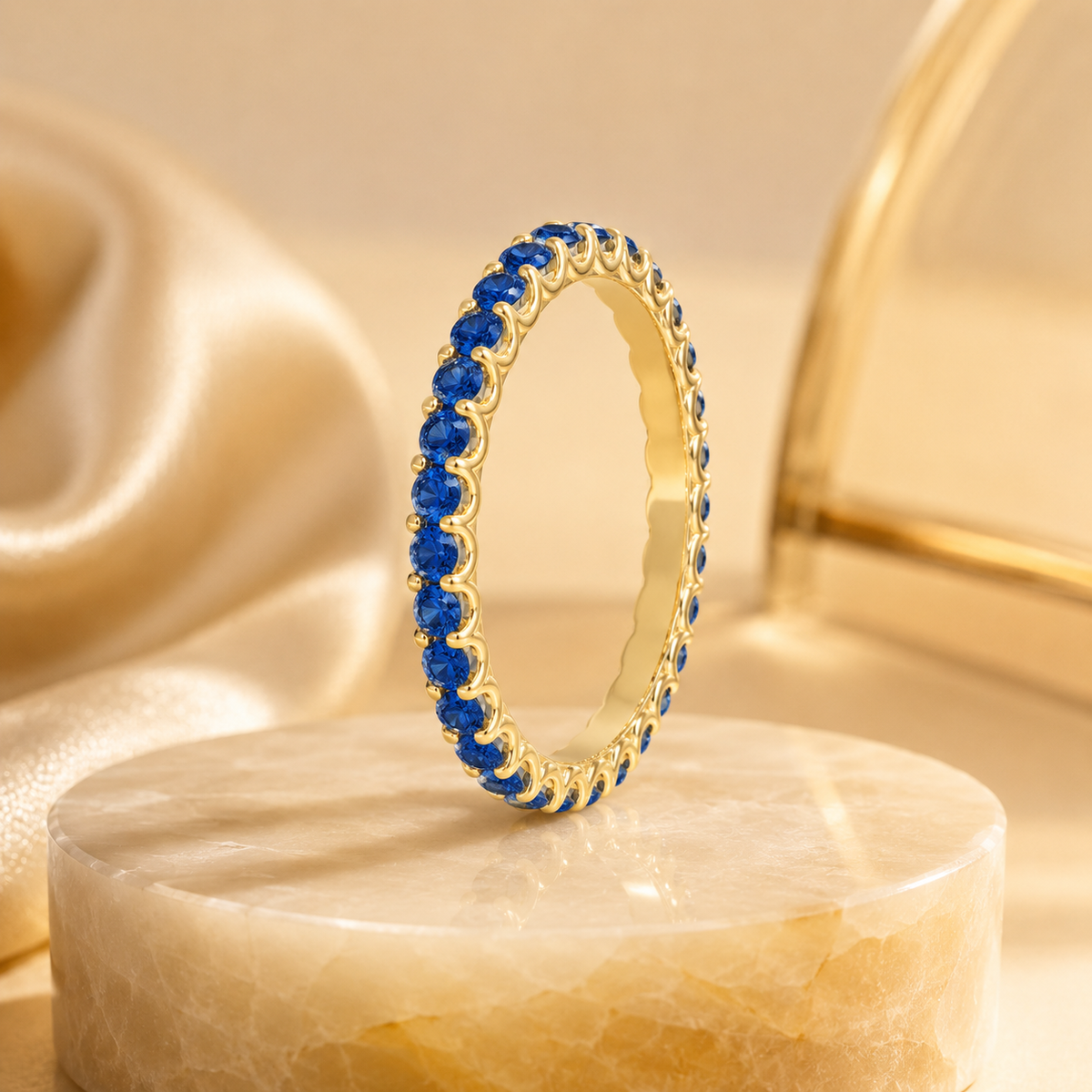 Midnight Orbit Lab-Grown Sapphire Full Eternity Ring in Yellow Gold