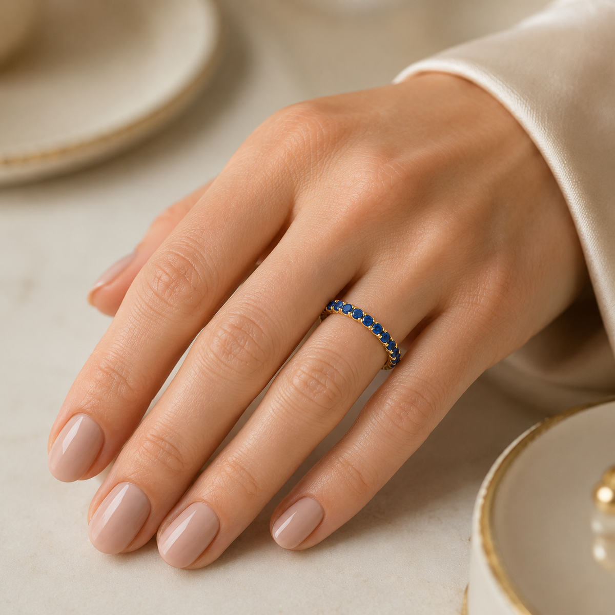 Midnight Orbit Lab-Grown Sapphire Full Eternity Ring in Yellow Gold