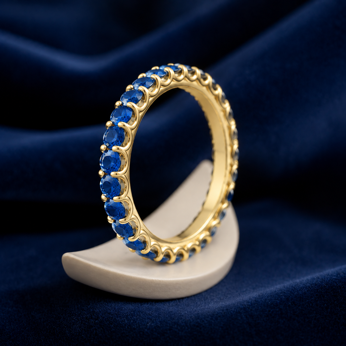 Midnight Orbit Lab-Grown Sapphire Full Eternity Ring in Yellow Gold