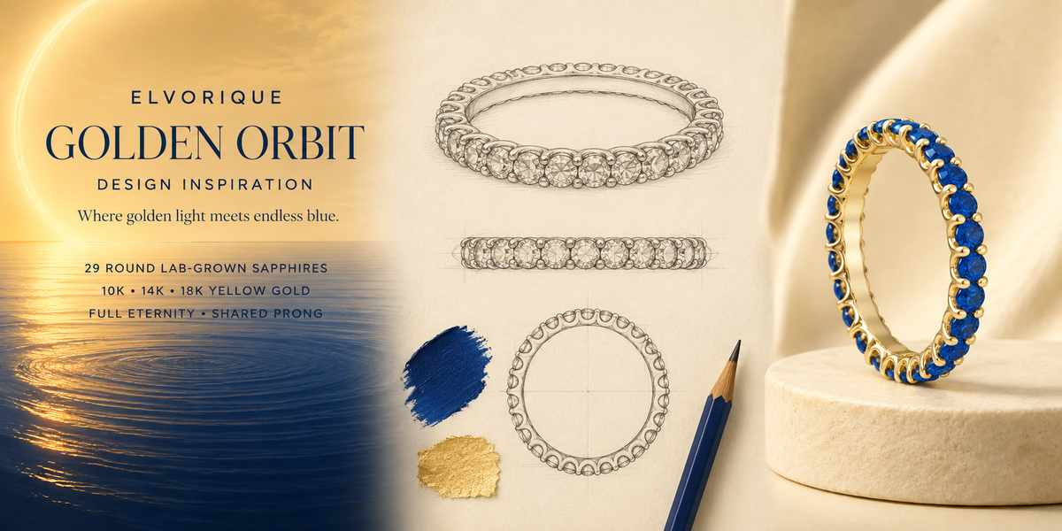 Midnight Orbit Lab-Grown Sapphire Full Eternity Ring in Yellow Gold
