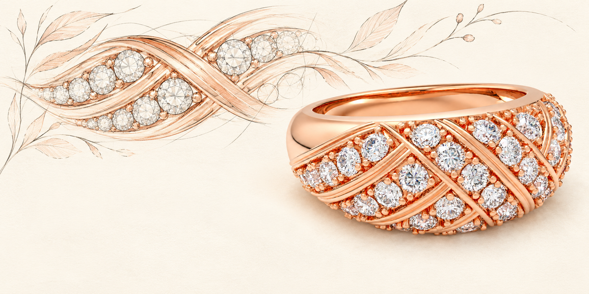 42-Stone Multi-Row Round Brilliant Lab-Grown Diamond Ring in Rose Gold, 1.00 CTW | ELVORIQUE