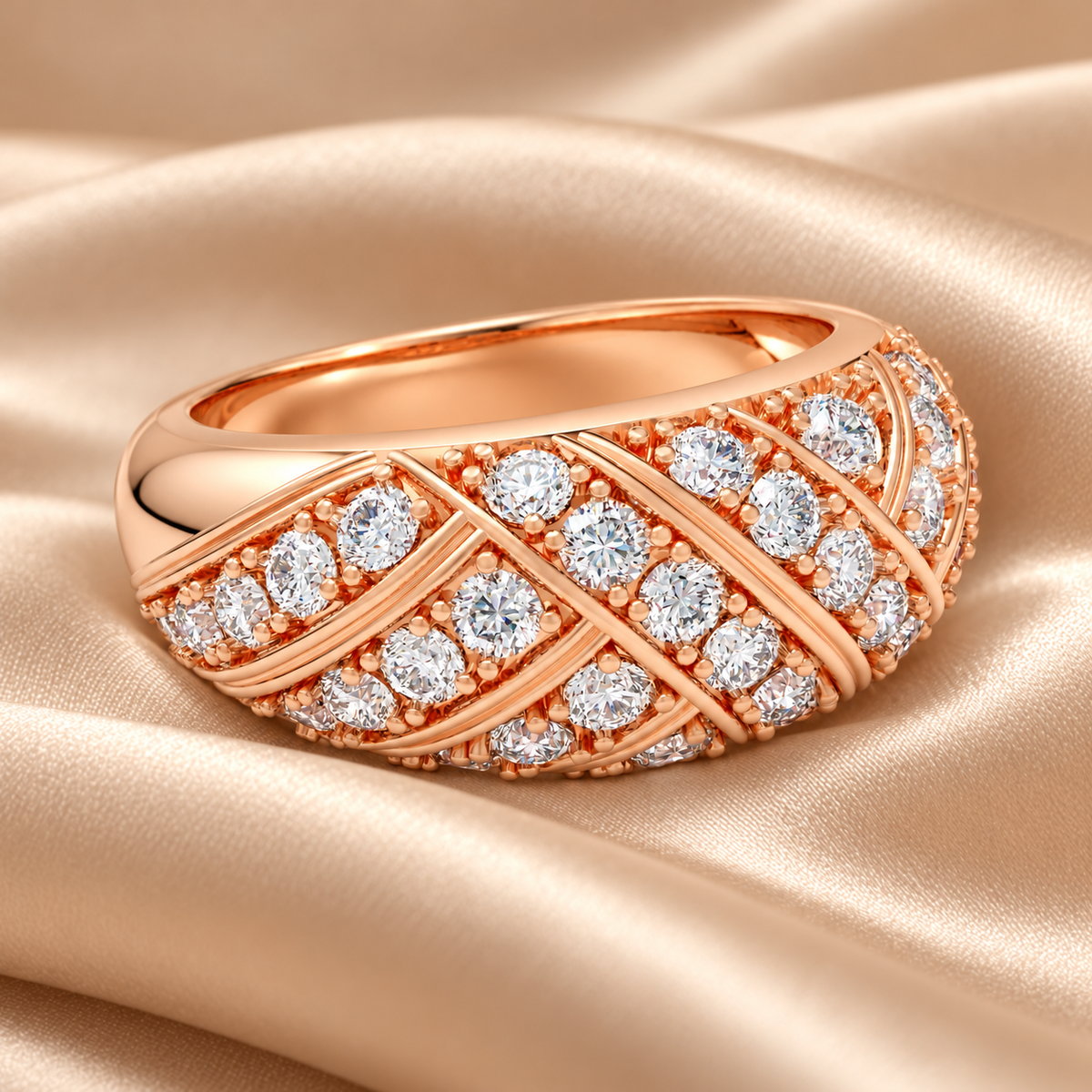 42-Stone Multi-Row Round Brilliant Lab-Grown Diamond Ring in Rose Gold, 1.00 CTW | ELVORIQUE