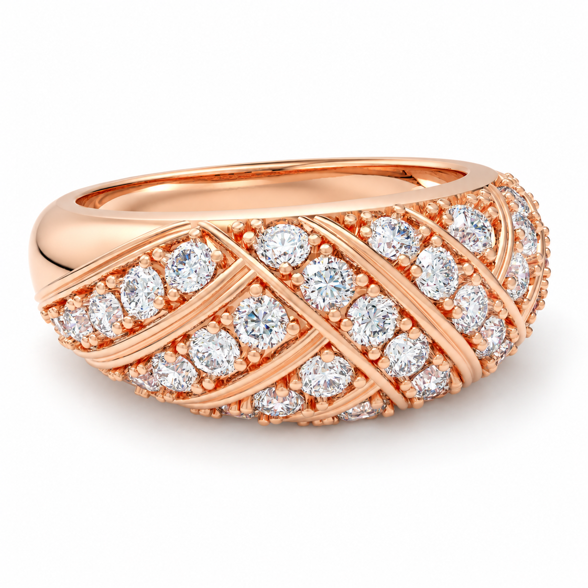 42-Stone Multi-Row Round Brilliant Lab-Grown Diamond Ring in Rose Gold, 1.00 CTW | ELVORIQUE