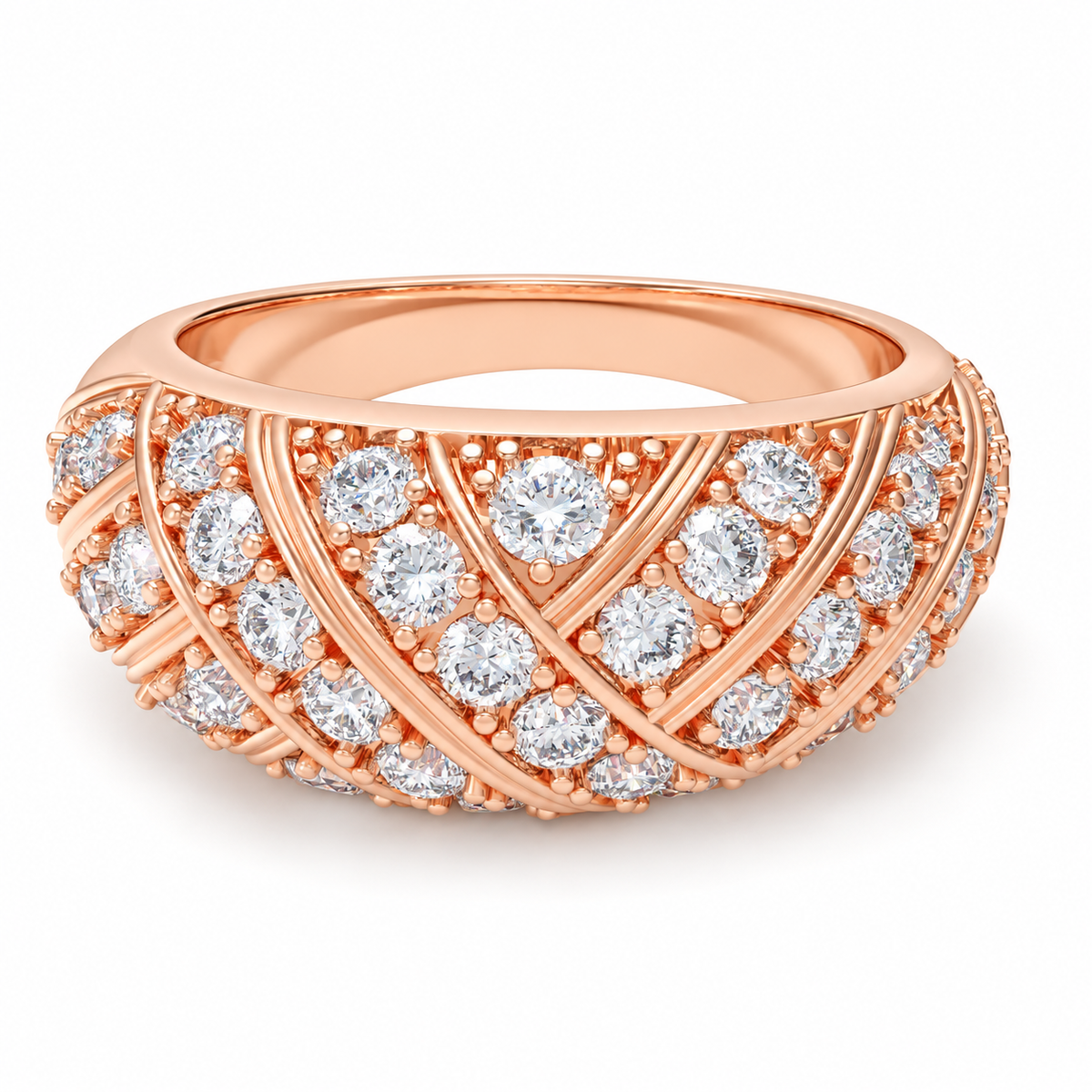 42-Stone Multi-Row Round Brilliant Lab-Grown Diamond Ring in Rose Gold, 1.00 CTW | ELVORIQUE