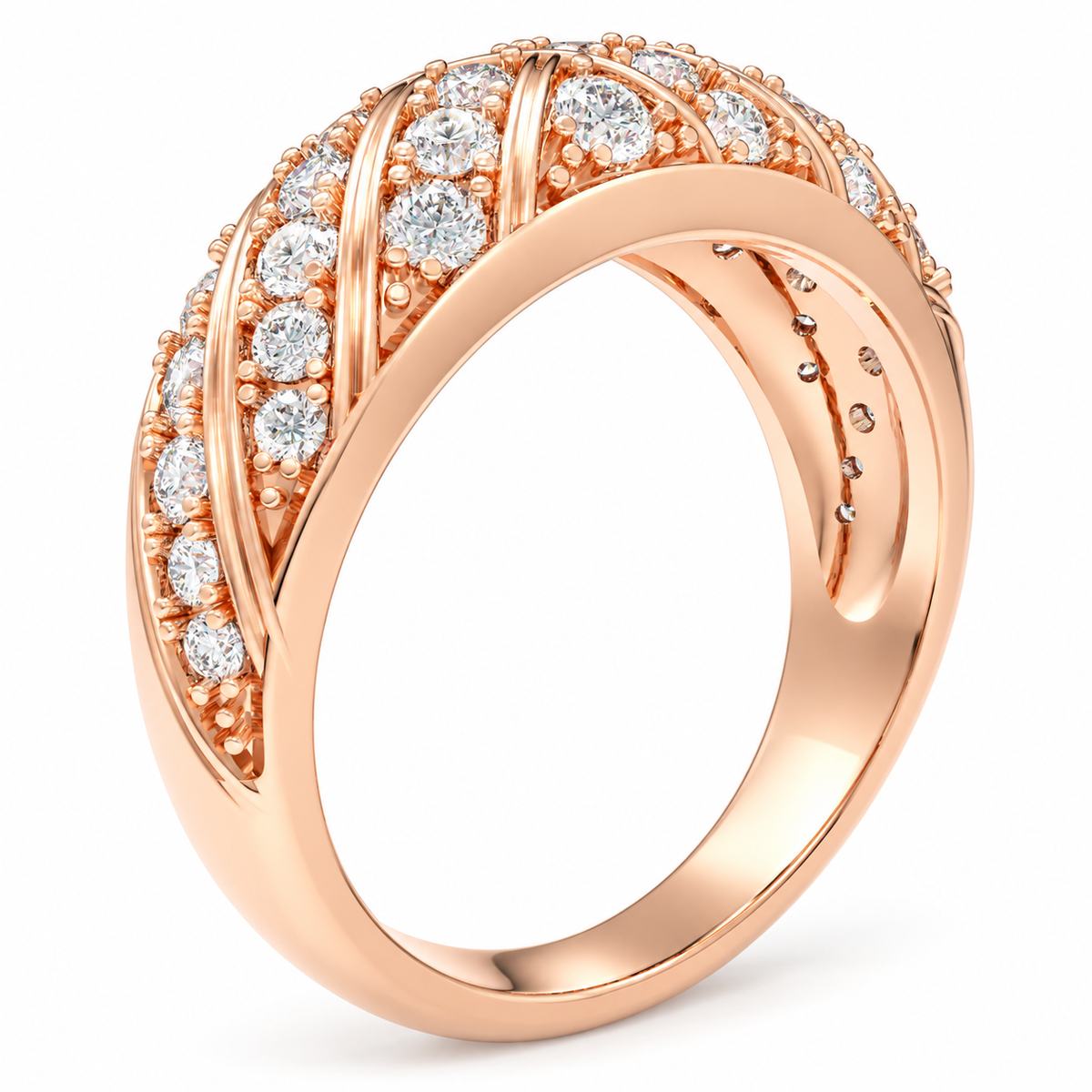 42-Stone Multi-Row Round Brilliant Lab-Grown Diamond Ring in Rose Gold, 1.00 CTW | ELVORIQUE
