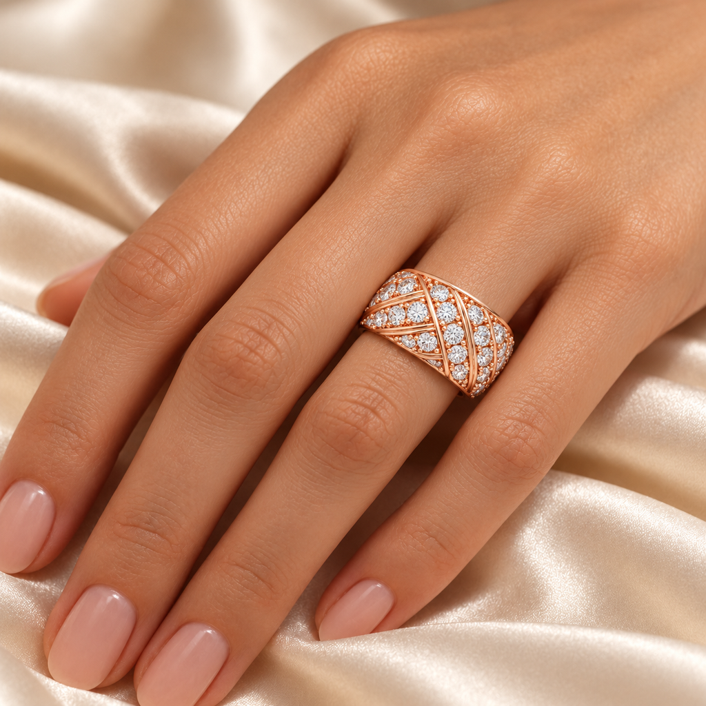 42-Stone Multi-Row Round Brilliant Lab-Grown Diamond Ring in Rose Gold, 1.00 CTW | ELVORIQUE