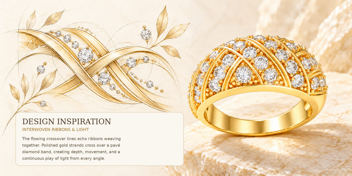 42-Stone Multi-Row Round Brilliant Lab-Grown Diamond Ring in Yellow Gold, 1.00 CTW | ELVORIQUE