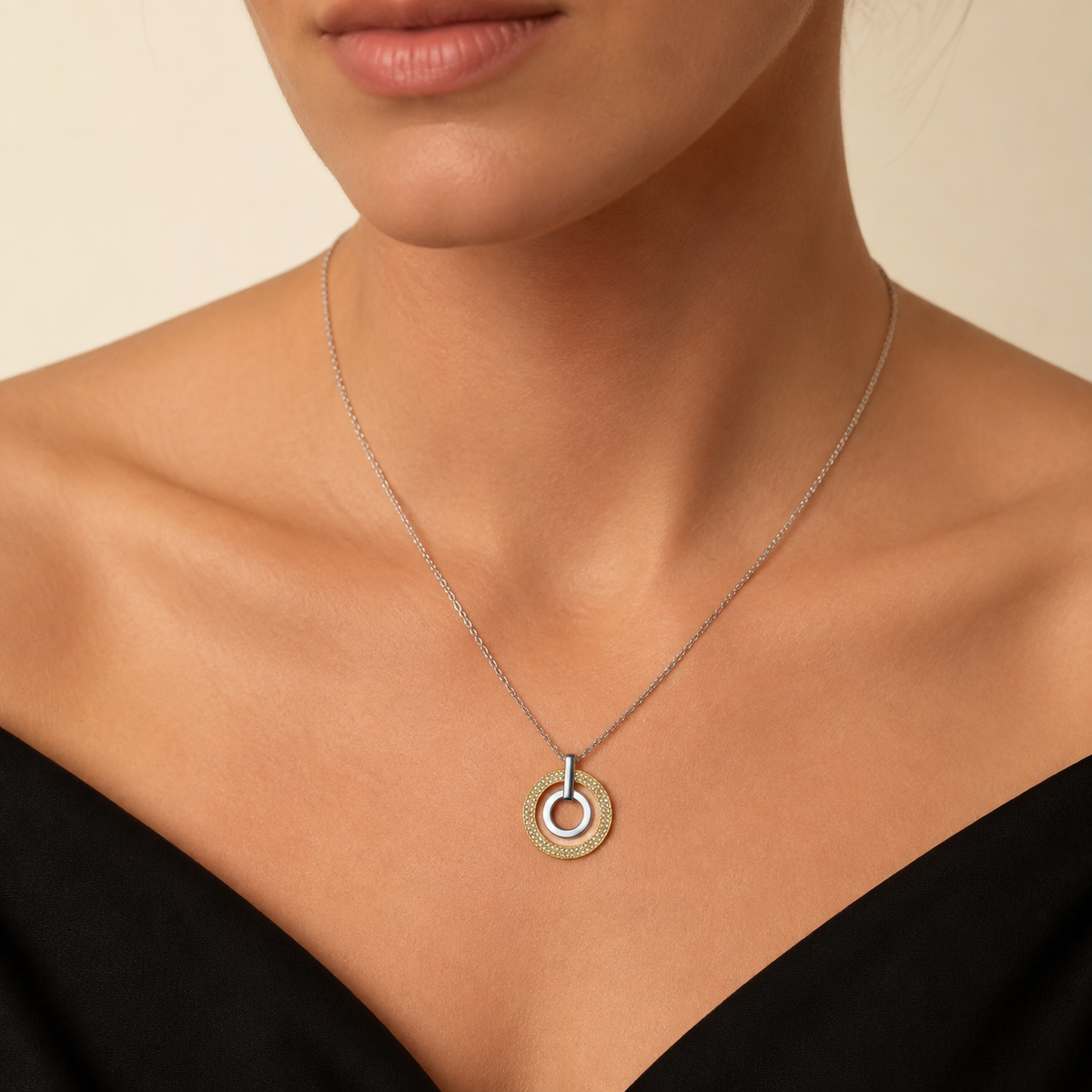 Eternal Orbit Lab-Grown Diamond Double Circle Pendant Necklace