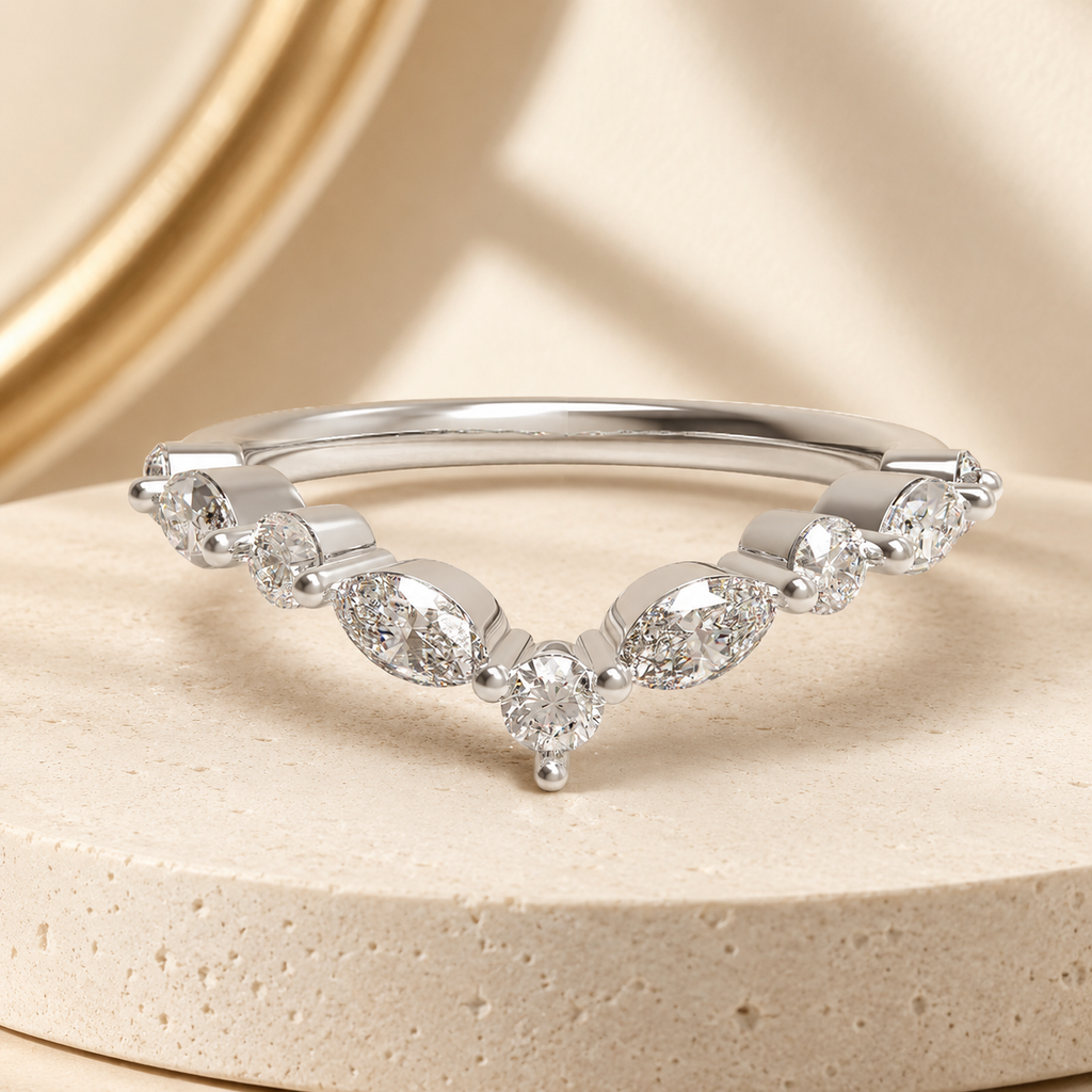 Lucent Leaf Marquise & Round Lab-Grown Diamond V Band