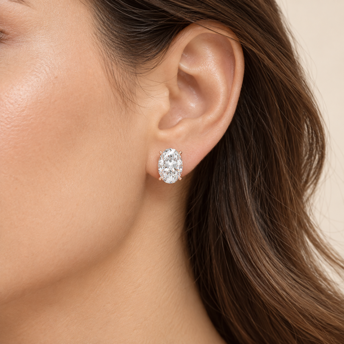 Rose Oval Light Lab-Grown Diamond Stud Earrings