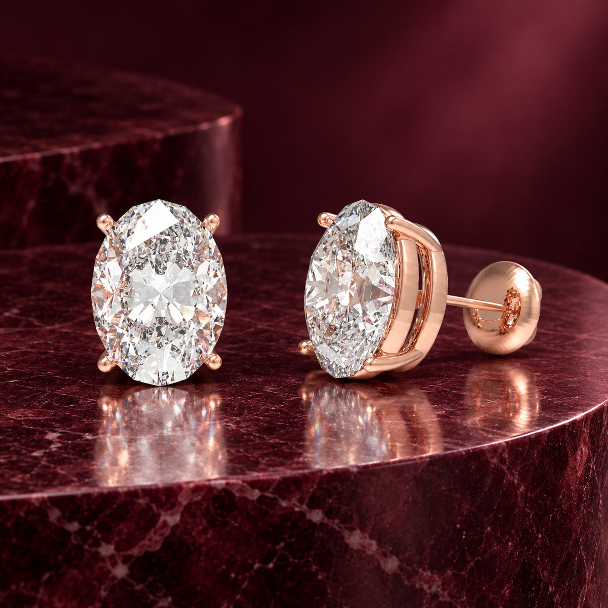 Rose Oval Light Lab-Grown Diamond Stud Earrings
